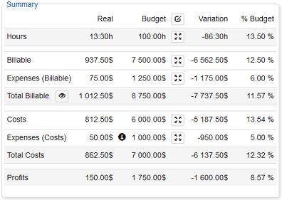 Web Timesheet - Budget per project or sub-project
